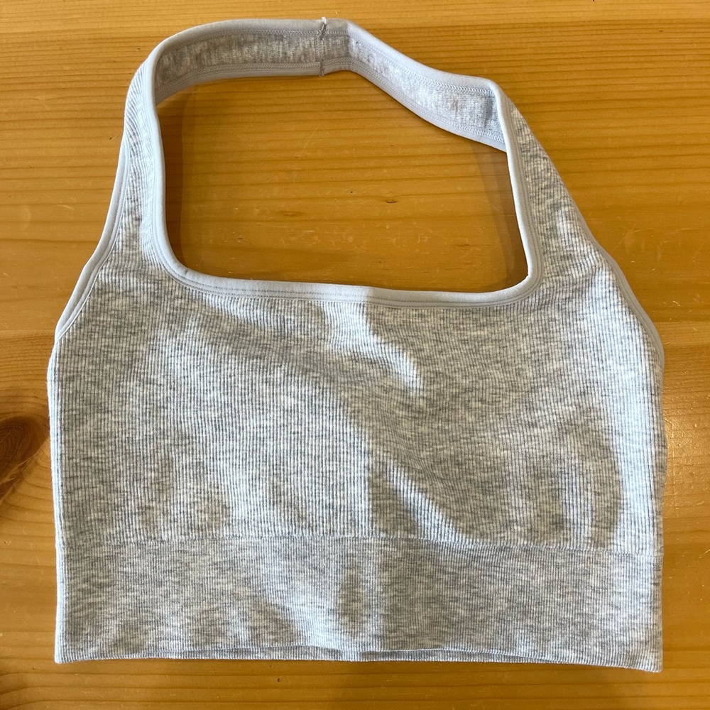 Gray ribbed fabletics halter sports bra